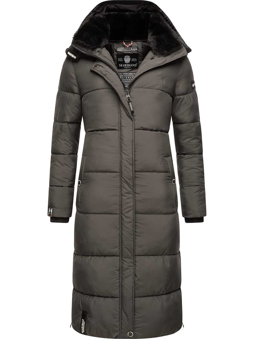 MARIKOO Damen Wintermantel Warmer Steppmantel lang mit Abnehmbarer Kapuze Reliziaa XS-3XL M Anthraci