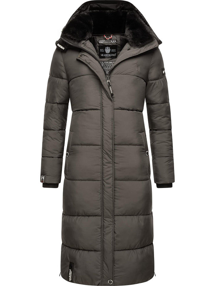 MARIKOO Damen Wintermantel Warmer Steppmantel lang mit Abnehmbarer Kapuze Reliziaa XS-3XL M Anthraci