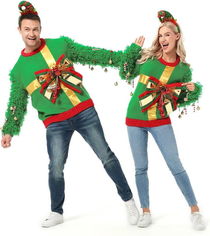 Unisex Herren Damen Hässlicher Weihnachtspullover Hoodie, lustiger gestrickter Kapuzenpullover für W