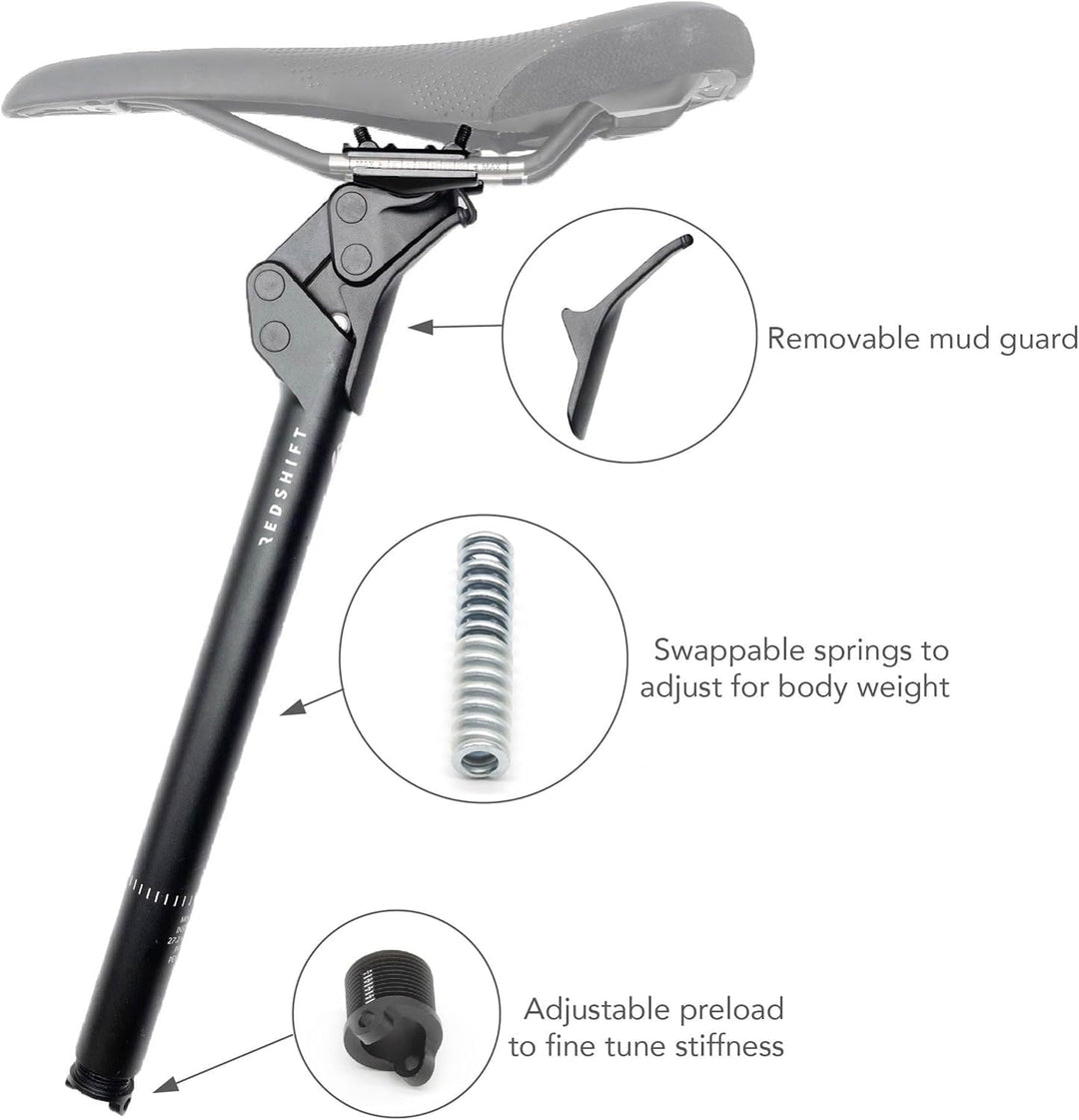 REDSHIFT ShockStop Suspension Seatpost for Bicycles 31.6mm Dia x 350mm Length, 31.6mm Dia x 350mm Le