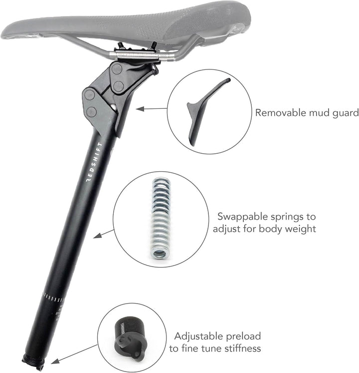 REDSHIFT ShockStop Suspension Seatpost for Bicycles 31.6mm Dia x 350mm Length, 31.6mm Dia x 350mm Le