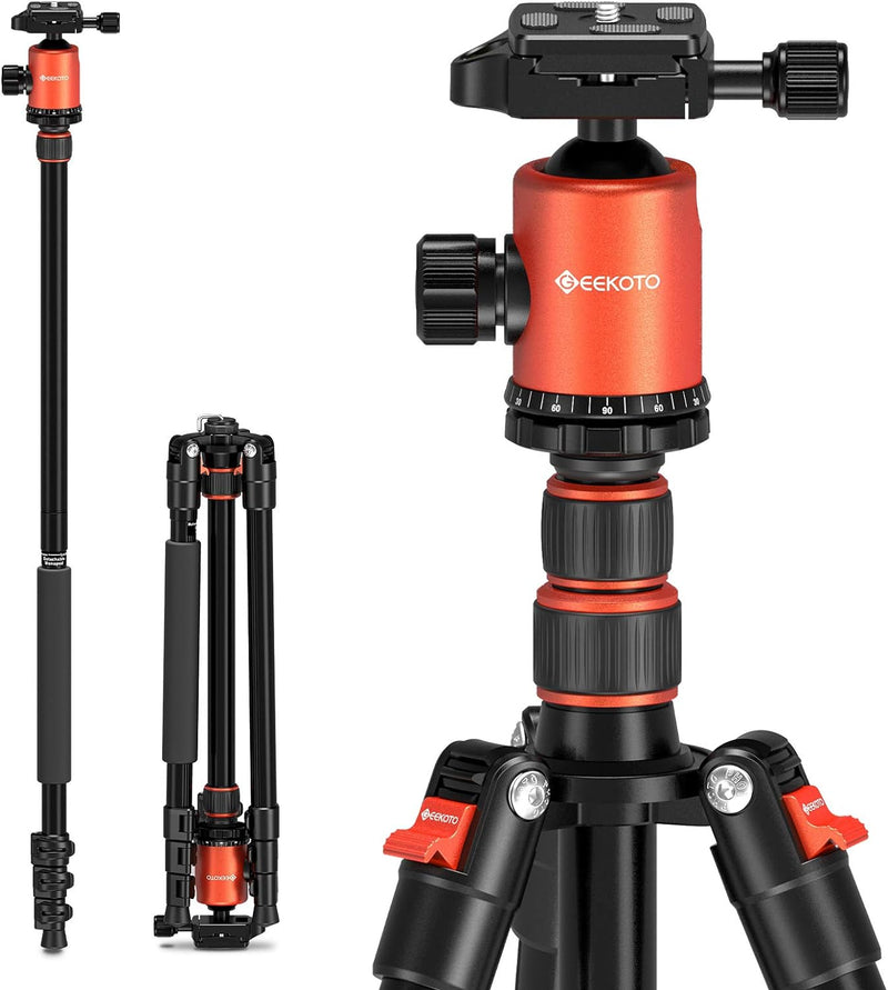 GEEKOTO Kamera Stativ 200cm, DSLR Camera Tripod Aluminum Reisestativ mit Einbeinstativ und 360° Pano