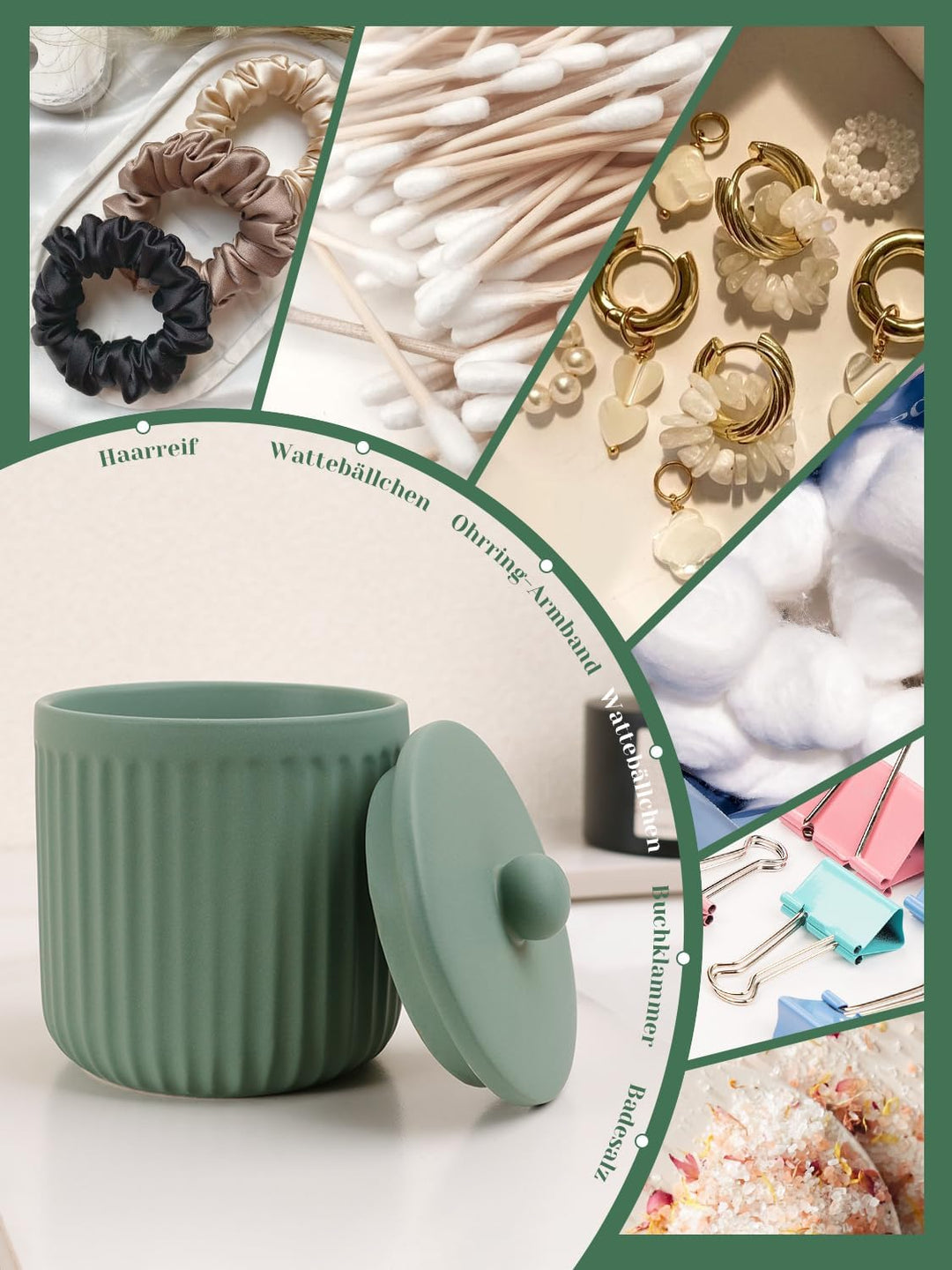 Badezimmer Set Grün, 4-teilig Keramik Bad Zubehör - 350 ml Seifenspender, Zahnputzbecher, Seifenscha
