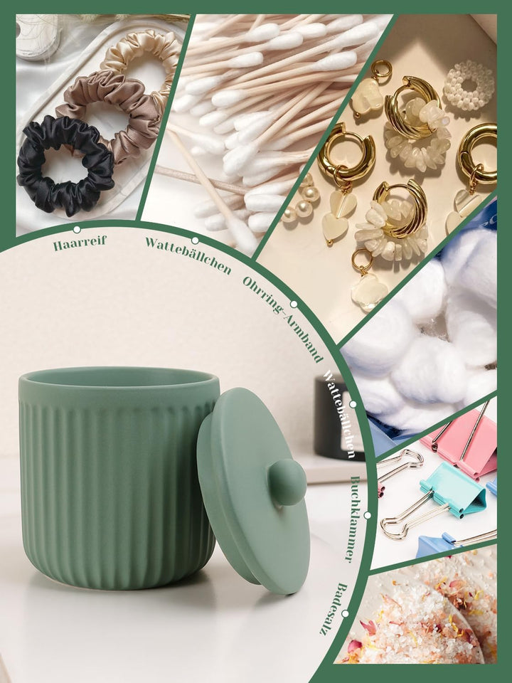 Badezimmer Set Grün, 4-teilig Keramik Bad Zubehör - 350 ml Seifenspender, Zahnputzbecher, Seifenscha