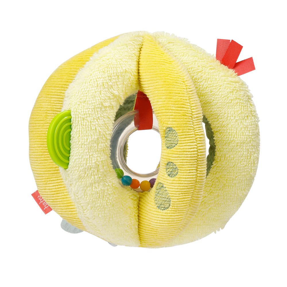 Fehn Activity Greifball Happy Dino - Spielball mit Rassel, Raschelpapier & Quietsche - Ball Babyspie