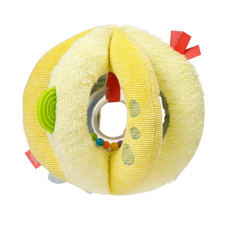 Fehn Activity Greifball Happy Dino - Spielball mit Rassel, Raschelpapier & Quietsche - Ball Babyspie