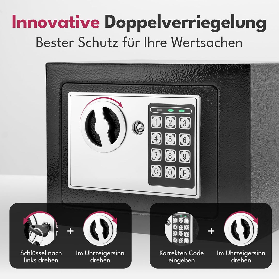 LEBENLANG 5L Safe Tresor für Zuhause - Inkl. Feuerfester Dokumententasche &amp; Notschlüssel I Schranktr