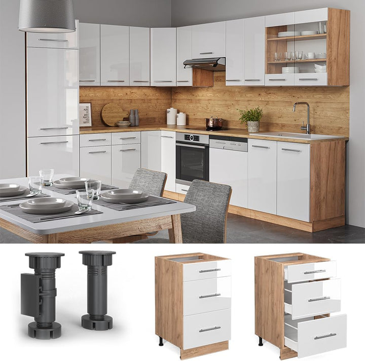 Vicco Küchenunterschrank Fame-Line, Weiss Hochglanz/Goldkraft Eiche, 50 cm ohne Arbeitsplatte Weiss