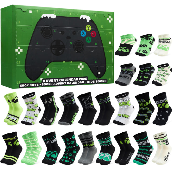 Get Trend XBox Socken Adventskalender 2025 für Kinder Teenager, 24 Paar, 35-40, Bequem & Weich, Coun