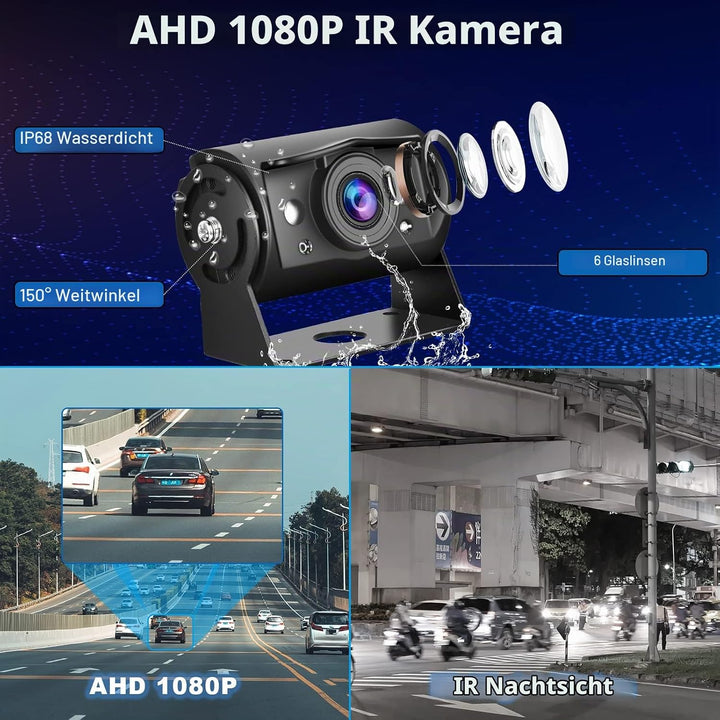 Hodozzy 1080P Rückfahrkamera 4 Kameras mit 9 Zoll DVR 4 Geteilte Monitor, 4 AHD Kameras IP68 Wasserd