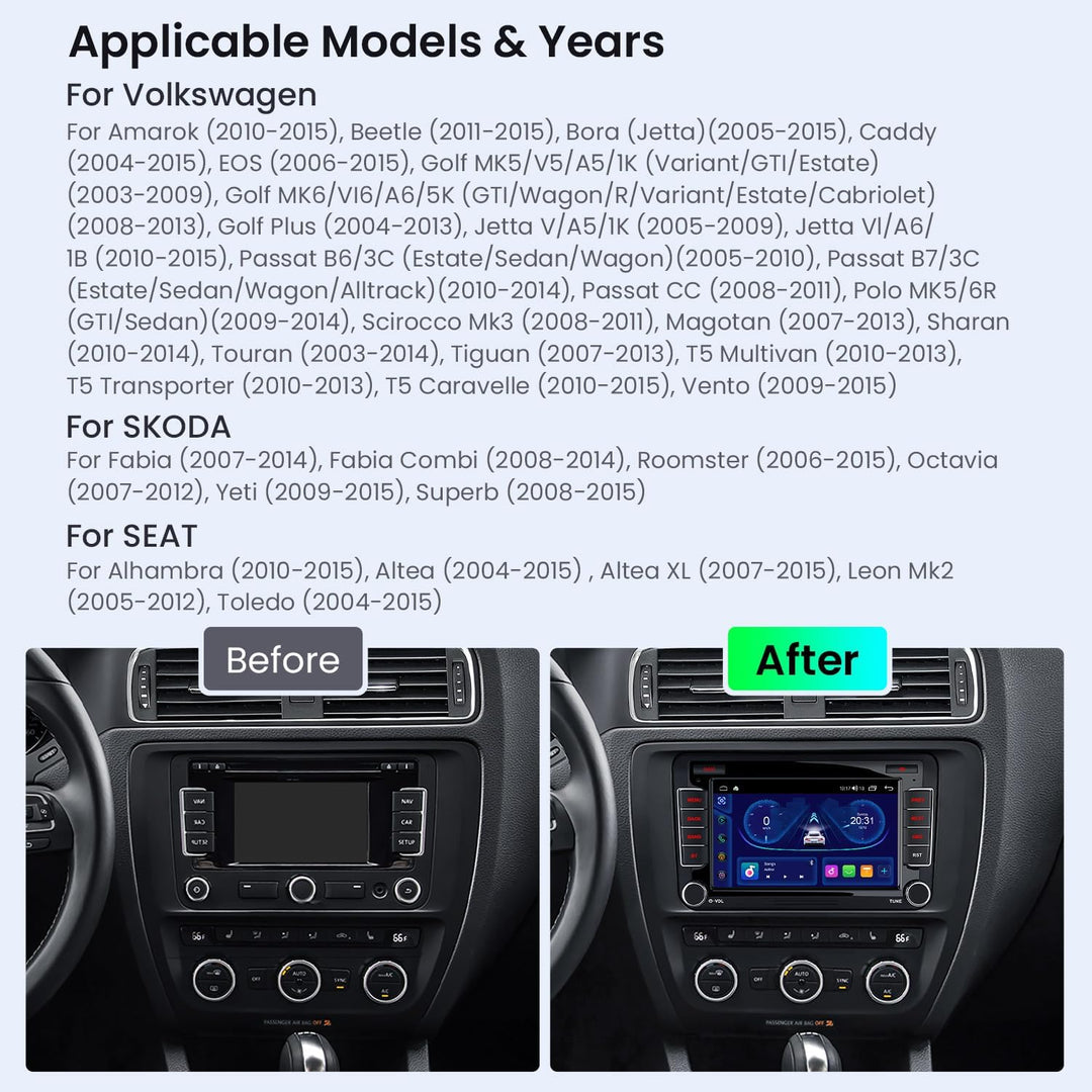 XTRONS Android Autoradio für VW T5 Golf 5 6 Passat B7 Polo, 7 Zoll IPS Bildschirm 8-Core 4+64GB Auto