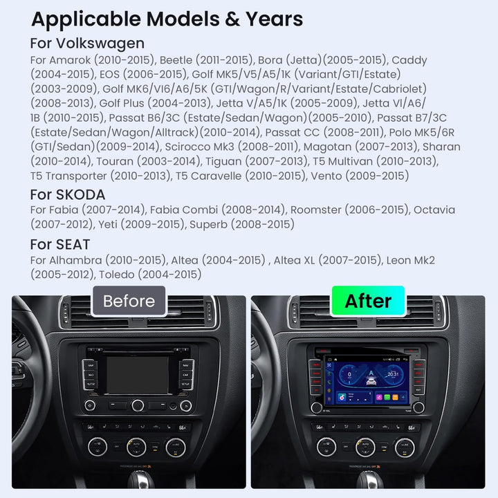XTRONS Android Autoradio für VW T5 Golf 5 6 Passat B7 Polo, 7 Zoll IPS Bildschirm 8-Core 4+64GB Auto
