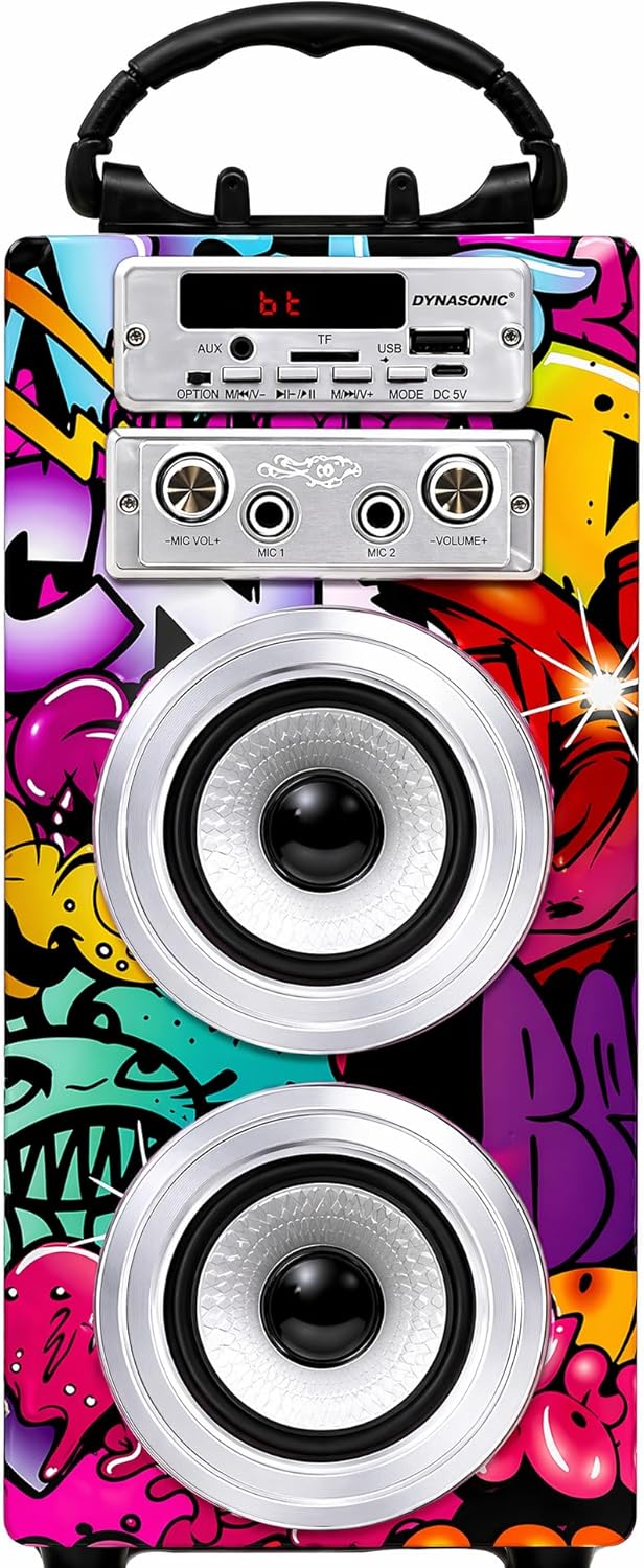Dynamic Karaoke-Maschine, tragbarer Karaoke-Lautsprecher mit 2 Mikrofonen, Bluetooth-Lautsprecher, U