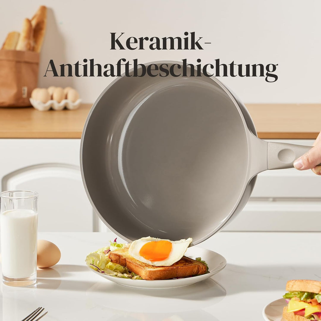 Redchef Keramik Schmorpfanne 28cm mit Deckel Hoher Rand, Antihaft Bratpfanne Induktion, Sauté Pfanne