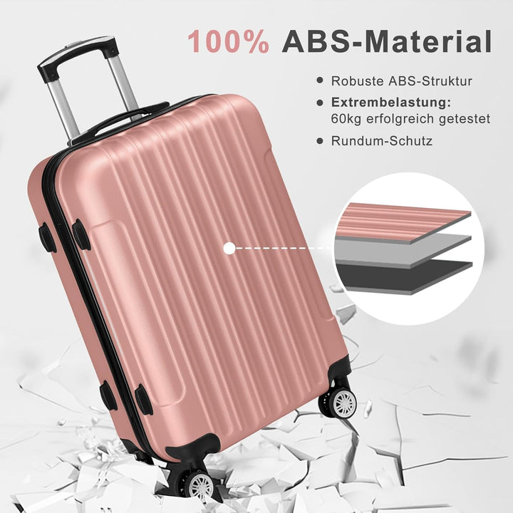 LEADZM Kofferset 5 teilig mit Kosmetikkoffer, Koffer Set Hartschalen-Trolley aus ABS, Reisekoffer Se