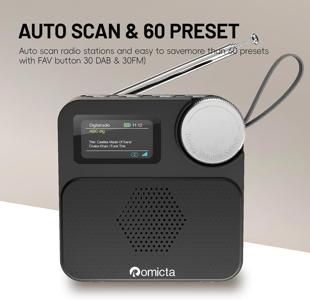 DAB/DAB+ Radio mit Bluetooth 5.0, tragbares Digitalradio mit UKW, Farbdisplay, MicroSD-Karten-Slot,