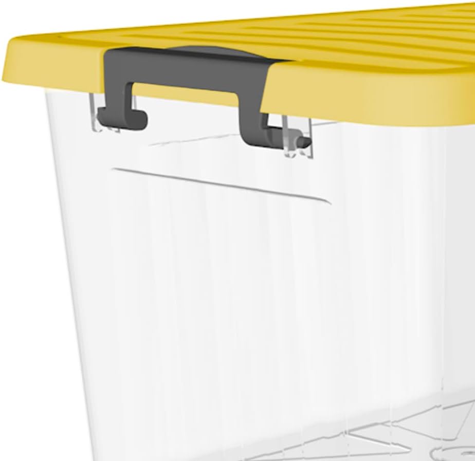 Cetomo 15L*4 Kunststoff-Aufbewahrungsbox Transparent mit langlebigen gelben Deckel und Sicherheitsve