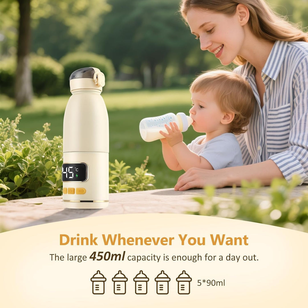 Flaschenwärmer Baby Unterwegs, Tragbarer Flaschenwärmer Baby Mit Bürste Für Unterwegs, 450ml 15000ma