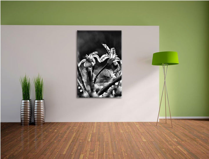 Pixxprint Monocrome, Zarte Lila Wiesenblumen im Morgentau, Format: 100x70 auf Leinwand, XXL riesige