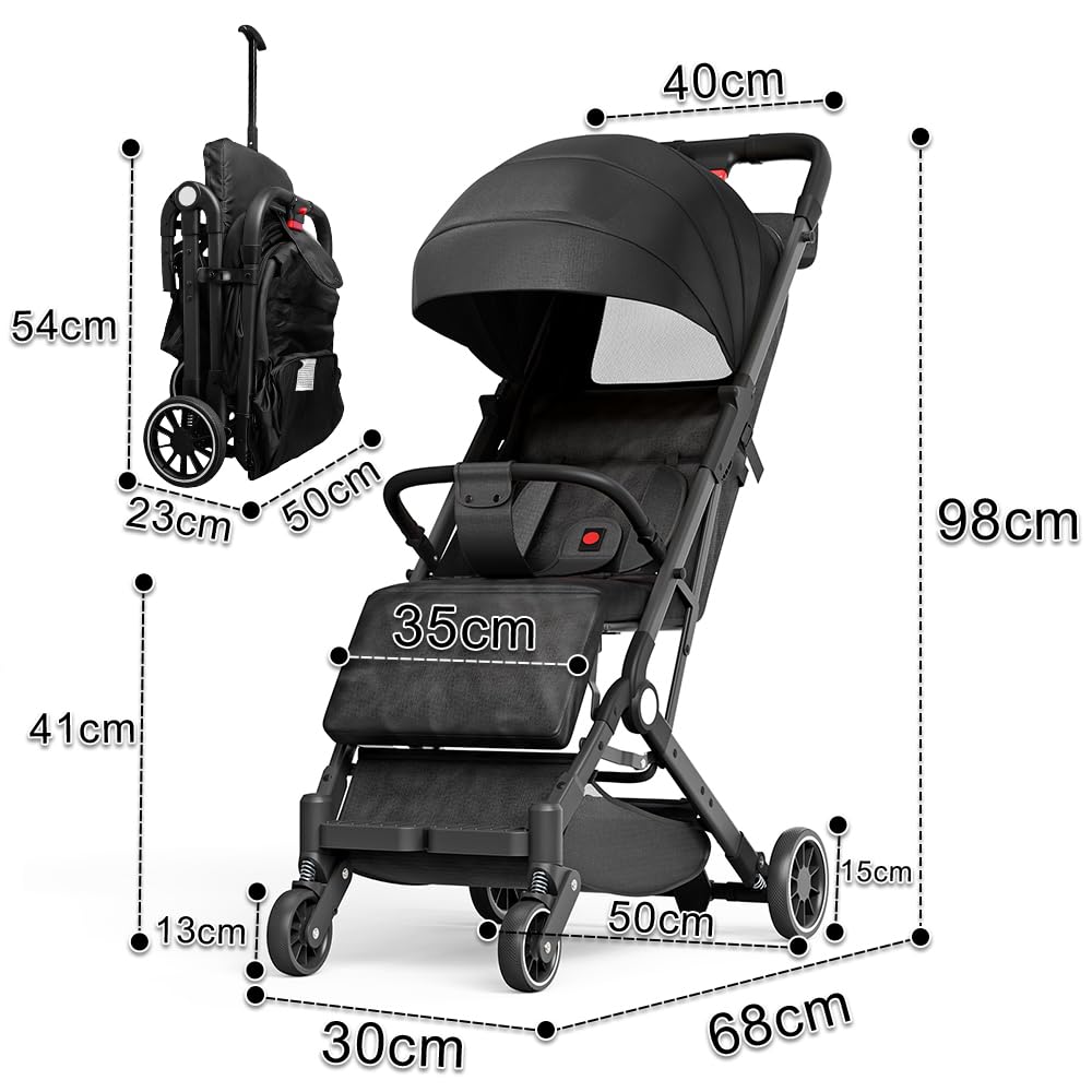 Kinderbuggy, Kinderwagen mit Sonnenschirm, Kinderwagen Zusammenklappbar, Buggy mit Liegefunktion, Ka