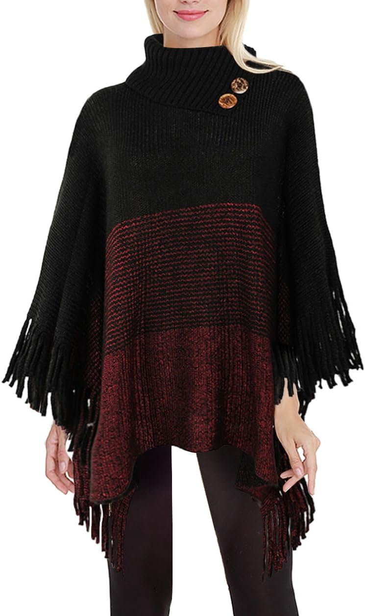 JFAN Poncho Damen Winter Strick Ponchos & Capes für Damen Elegant Warm mit Ärmel Lange Trendy Oversi