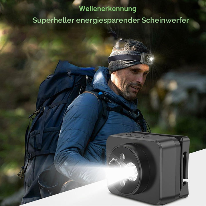 Am Kopf montierte Kamera 1080P - Verstellbare Stirnkamera mit LED Scheinwerfer, 45° Beleuchtungswink