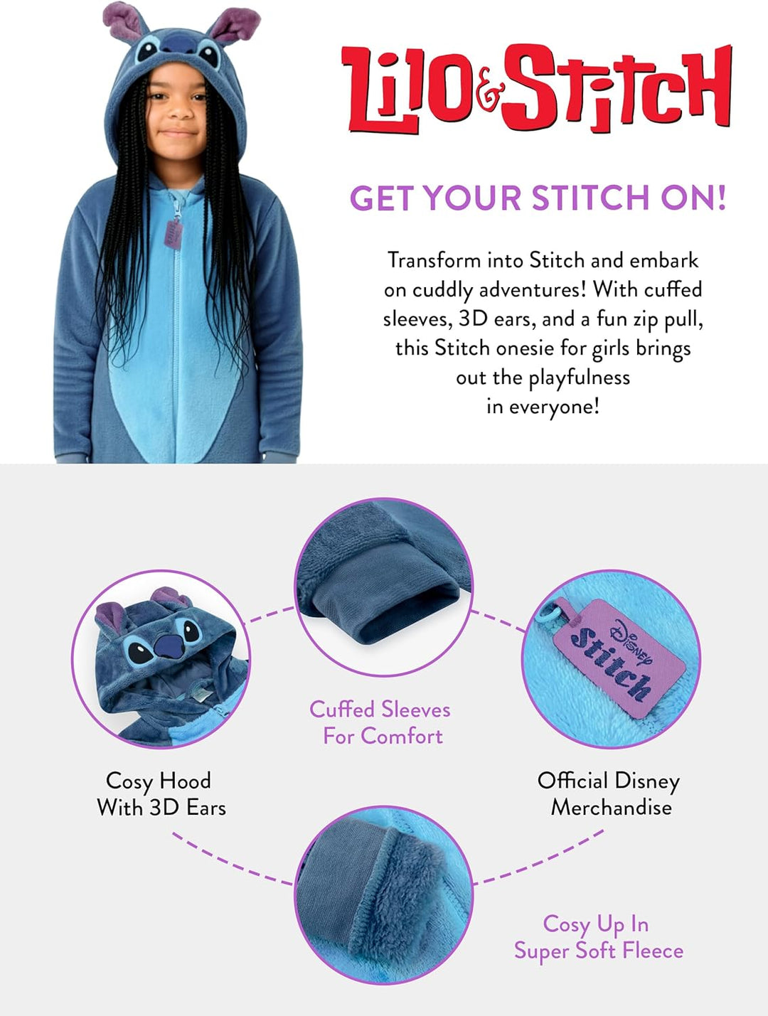 Disney Stitch Onesie | Lilo Und Stitch Onesie Mädchen | Schlafanzüge Für Mädchen 134 Blau, 134 Blau