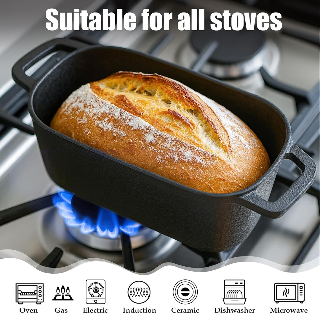 GFTIME Gusseisen Topf 35cm Brot Backen, Brotbackform mit Deckel - Robuste Brotbackform mit Deckel -