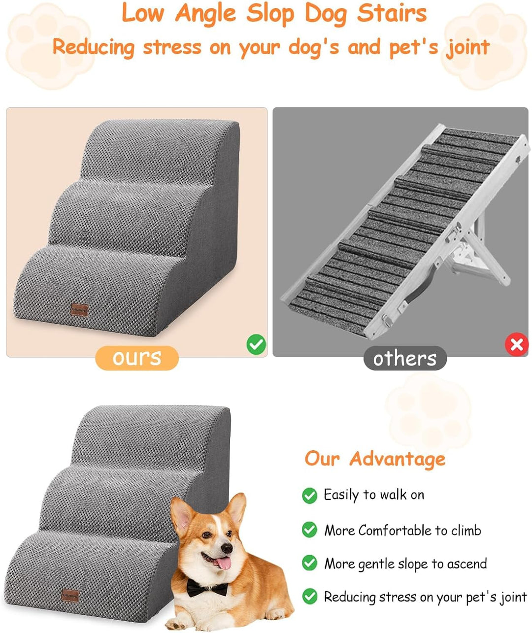 Ezkamfort Hundetreppe 3 Stufen,rutschfeste Haustiertreppe Für Kleine Hunde,Waschbarer Hundetreppe 41
