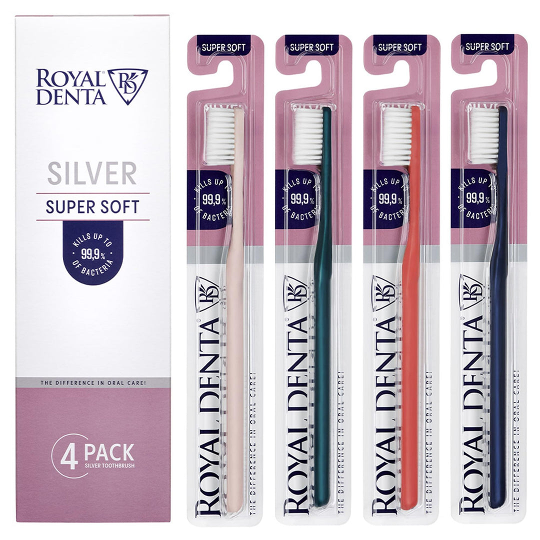 Royal Denta Silver Super Soft Zahnbürsten 4-Pack - Extra weiche Borsten für empfindliche Zähne &amp; Zah