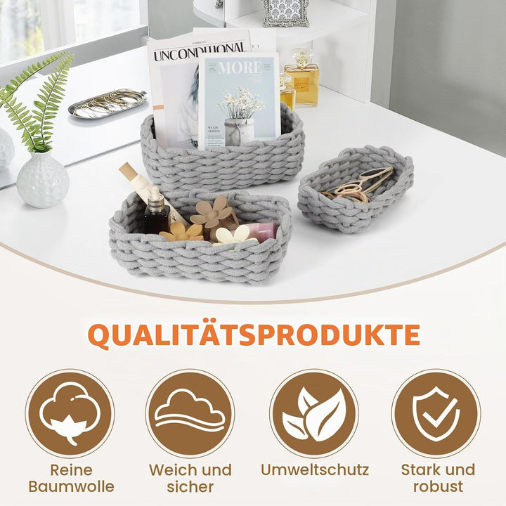 Cinnani 3er Set Aufbewahrungskorb,Baumwollseil Geflochten,Korb Aufbewahrung Körbchen Wickeltisch Org
