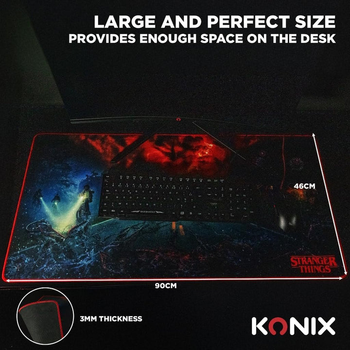 Konix Stranger Things XXL Gaming-Mauspad 90 x 46 cm - rutschfeste Mikrofaser-Oberfläche - Gummi - Me