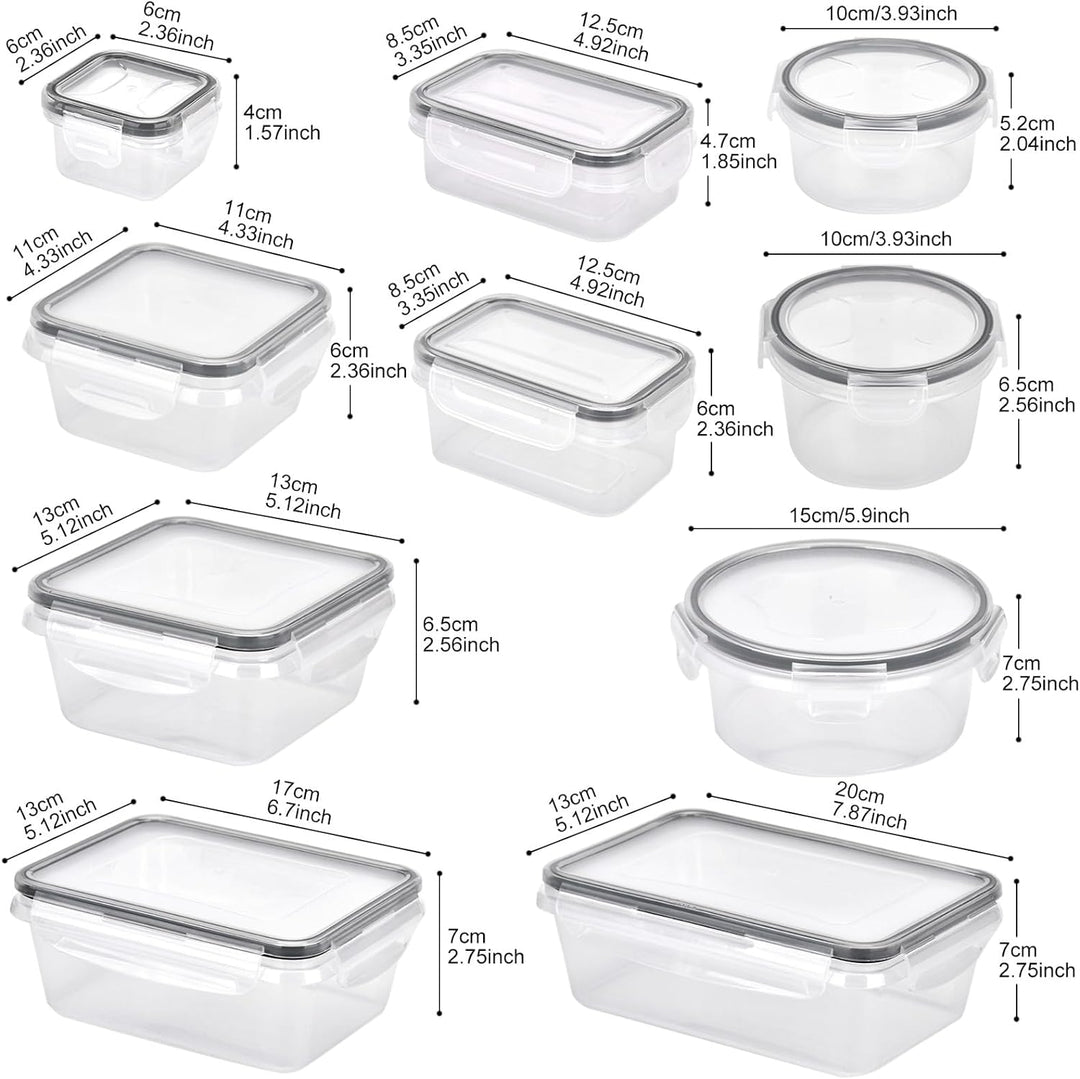 Queta 34Pcs Frischhaltedosen Set Kunststoff Lebensmittelbehälter 10 Grösse Vorratsdosen Gefrierdosen