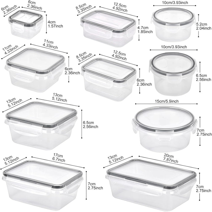 Queta 34Pcs Frischhaltedosen Set Kunststoff Lebensmittelbehälter 10 Grösse Vorratsdosen Gefrierdosen