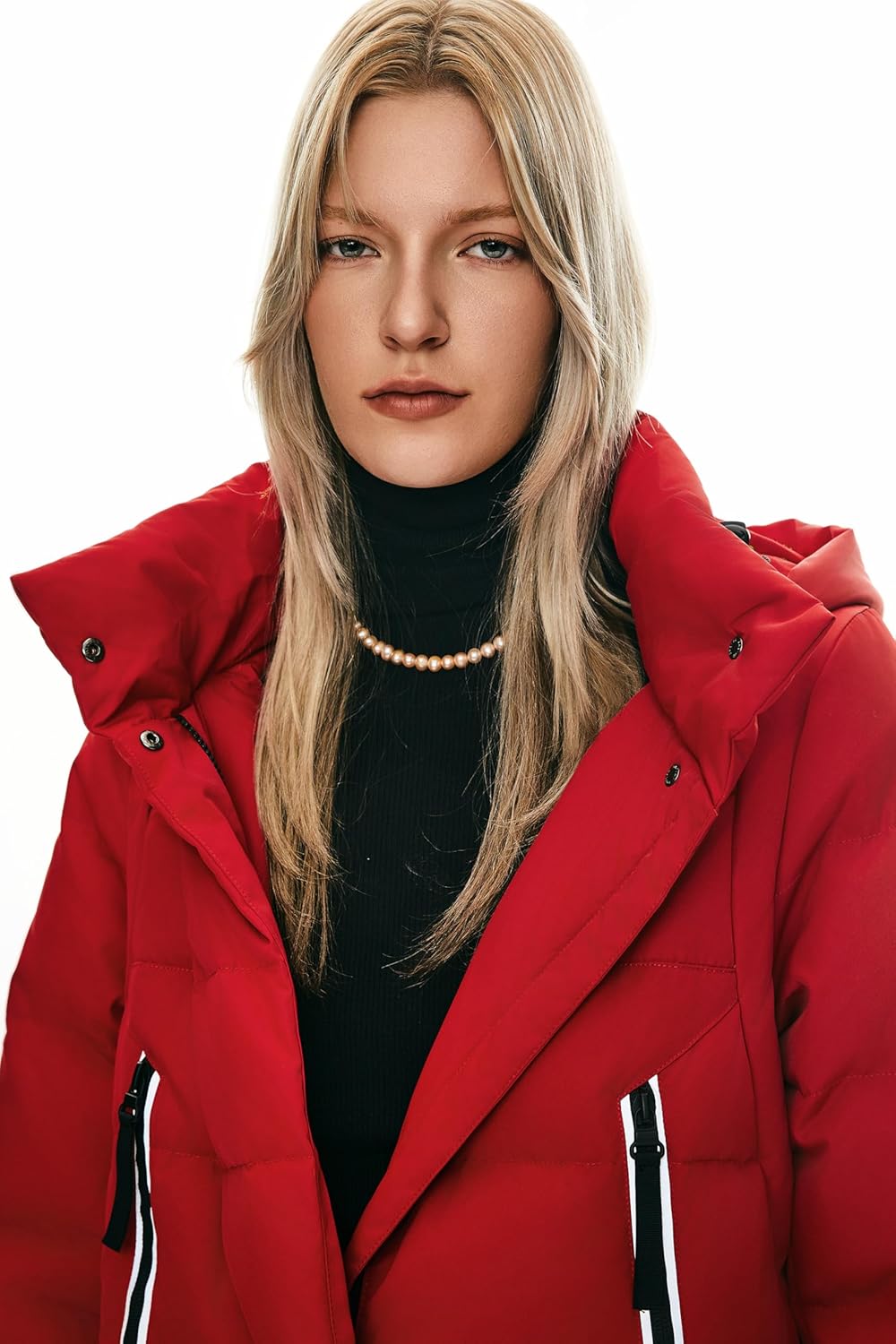 Orolay Damen Verdickte Daunenjacke Langer Wintermantel Mit Kapuze Pufferjacke Rot XL, Rot XL