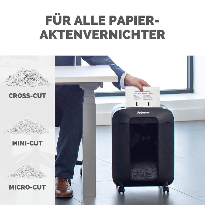 Fellowes Ölpapier für Aktenvernichter - 10 Ölblätter zur Pflege von Papierschreddern - Powershred Qu