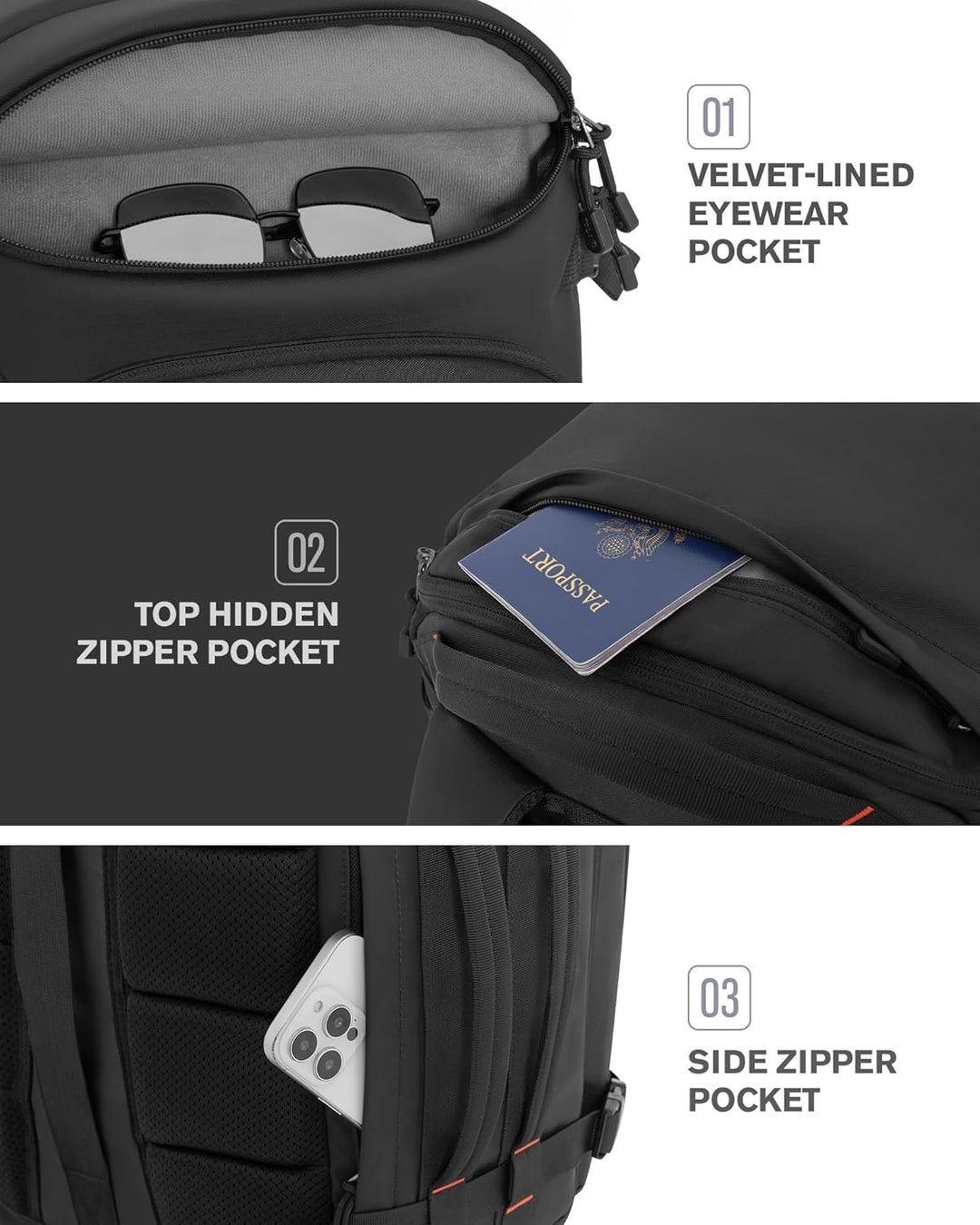 Tolaccea Handgepäck Rucksack, 40L Gross Reiserucksack, TSA Freundlich Laptop Rucksack für 15,6 Zoll,