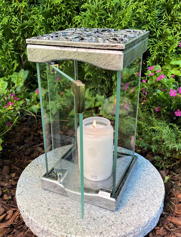 Grablampe mit Tür - GRANITSOCKEL GRATIS NEU NEU! 24 cm H. - Handmade - Grabkerze Grabdekoration Grab