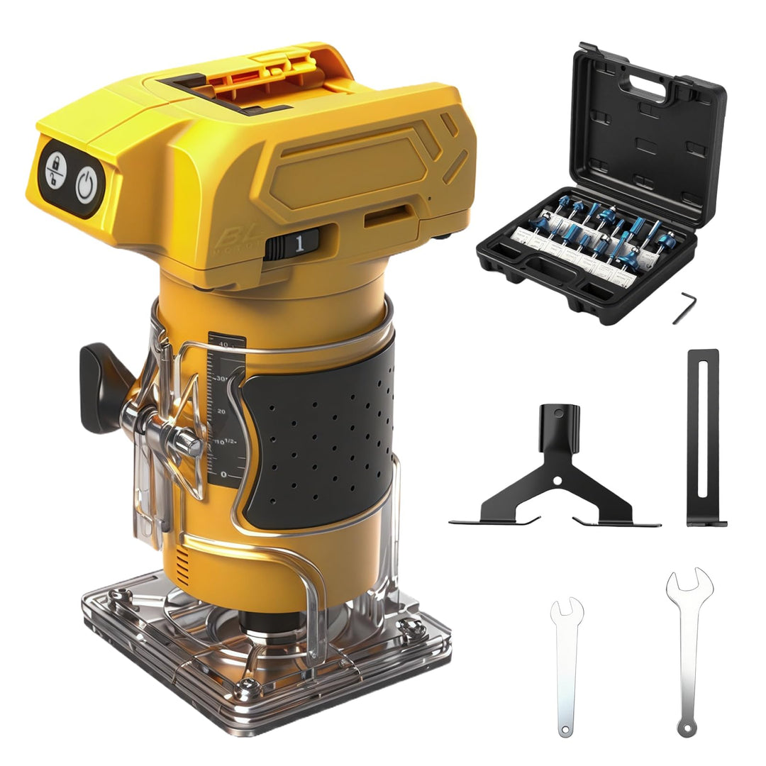 Akku Oberfräse kompatibel mit Dewalt 20V-Akku (ohne Akku), 800 W bürstenloser Holztrimmer mit 10000–