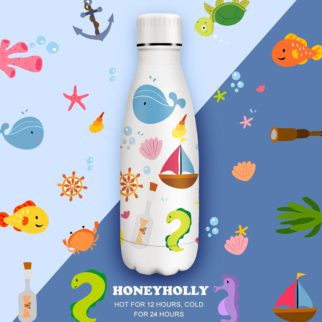 HoneyHolly Trinkflasche Edelstahl, Thermosflasche 350ml, BPA-frei Auslaufsichere Vakuum Isolierte, T