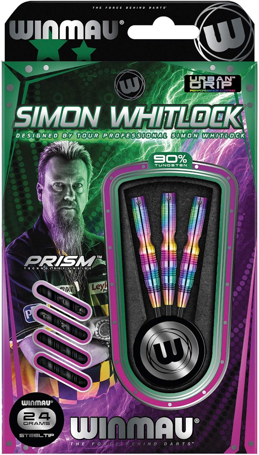 WINMAU Champions - Simon Whitlock 3: 24g Profi Wolfram Steeltip Dartpfeile Set mit Flights und Schäf