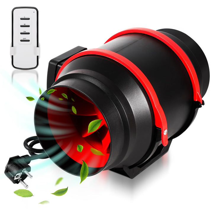 Rohrventilator 150mm mit Fernbedienung und Rückstauklappe – 540m³/h Luftzirkulation, 2-Gang Regler f