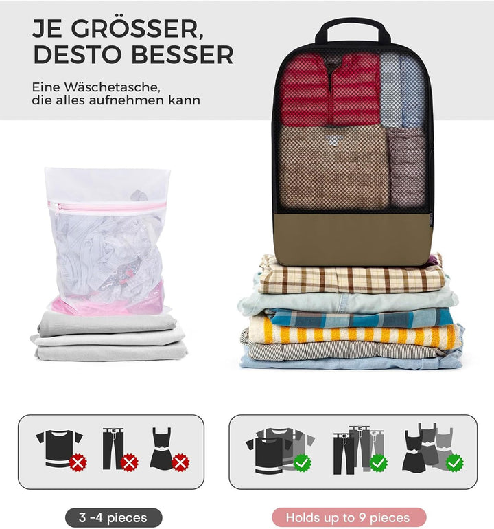 BAGLHER Packwürfel Kompression für die Reise - Extrem platzsparender Koffer-Organizer-Set, wasserdic
