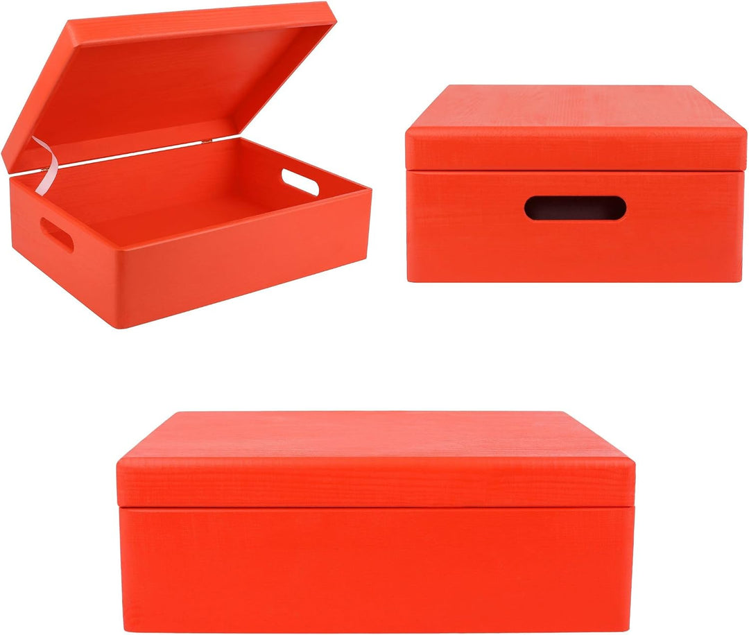 Creative Deco XL Rot Grosse Holzkiste mit Deckel | 40 x 30 x 14 cm (+/- 1 cm) | Erinnerungsbox Baby
