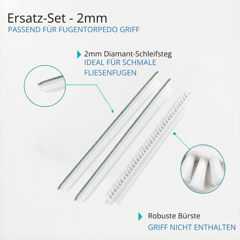 Fugentorpedo Ersatz-Set 2 mm – 2 Diamant-Schleifstege + 1 Fugenbürste – Nachfüllset für schmale zeme
