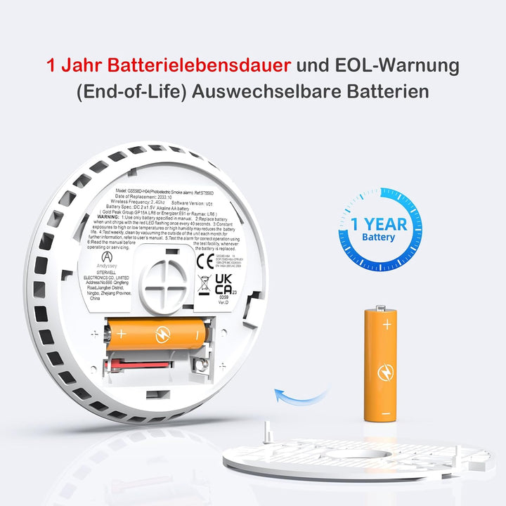 Rauchmelder WLAN mit Magnethalterung, Rauchmelder vernetzt mit app Feuermelder Funkrauchmelder Batte