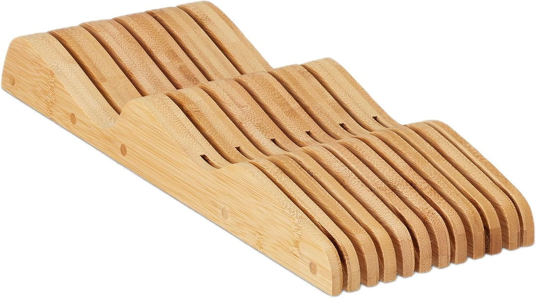 Relaxdays Messerblock Schublade, liegend, Bambus, für 11 Messer, HBT 5x14,5x40 cm, Schubladeneinsatz