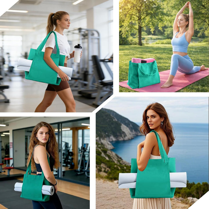 Yogatasche Damen mit Nassfach, Canvas Tasche mit Griffen, Abnehmbare Tasche für Yogamatte, Geeignet