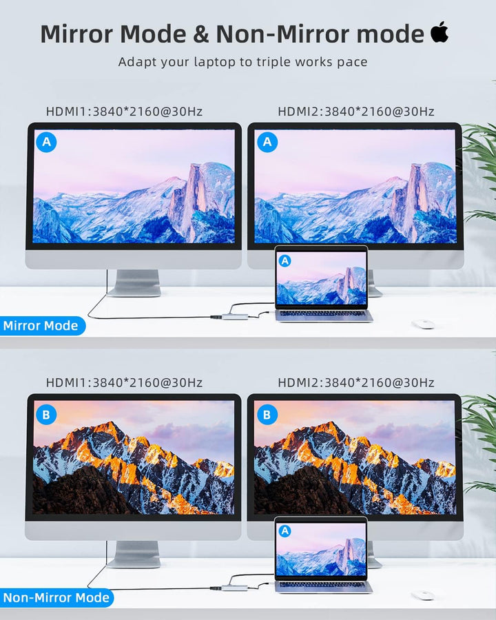 Tiergrade USB C zu HDMI Adapter, 4-in-1 USB C Hub, Thunderbolt 3 Adapter mit 2 HDMI Anschlüssen, 100