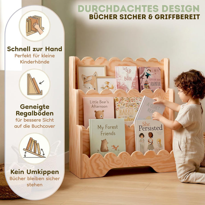 smartwood Montessori Bücherregal Kinder - Kinderzimmer-Regal mit 3 Fächern aus FSC-zertifiziertem Ki